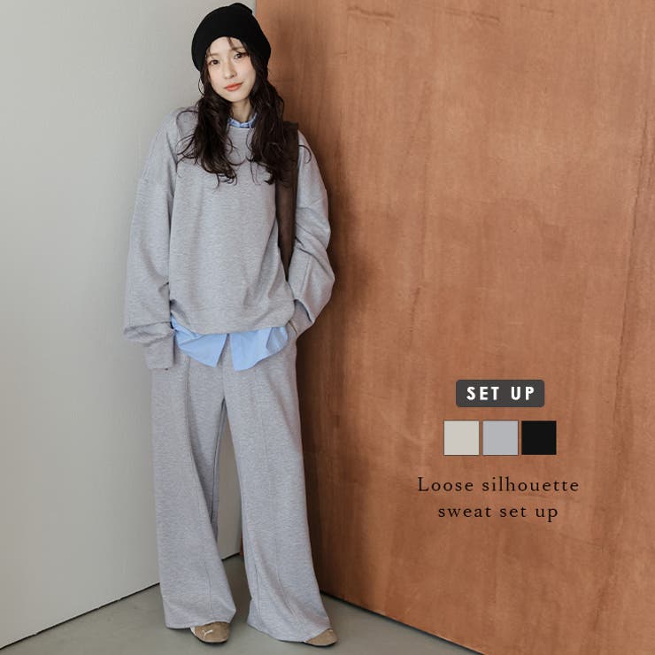 【10％OFFクーポン！11/11 (火)1:59まで】AMELY セットアップ ルーズ ドロップショルダー ストレートシルエット こなれ感 ポンチ ラフ 楽ちん レディース おすすめ おしゃれ 2025秋冬新作 【aseaw25-1541】 トップスのサムネイル