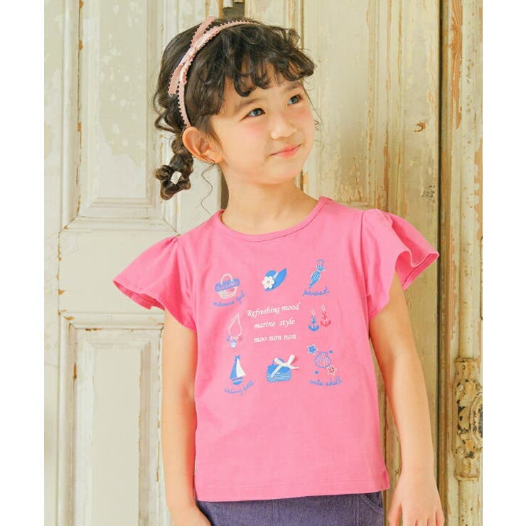 moononnon 子供服 女の子 Tシャツ 春夏 半袖 綿100％ バッグ アクセサリー マリン ラメ ロゴ プリント ..