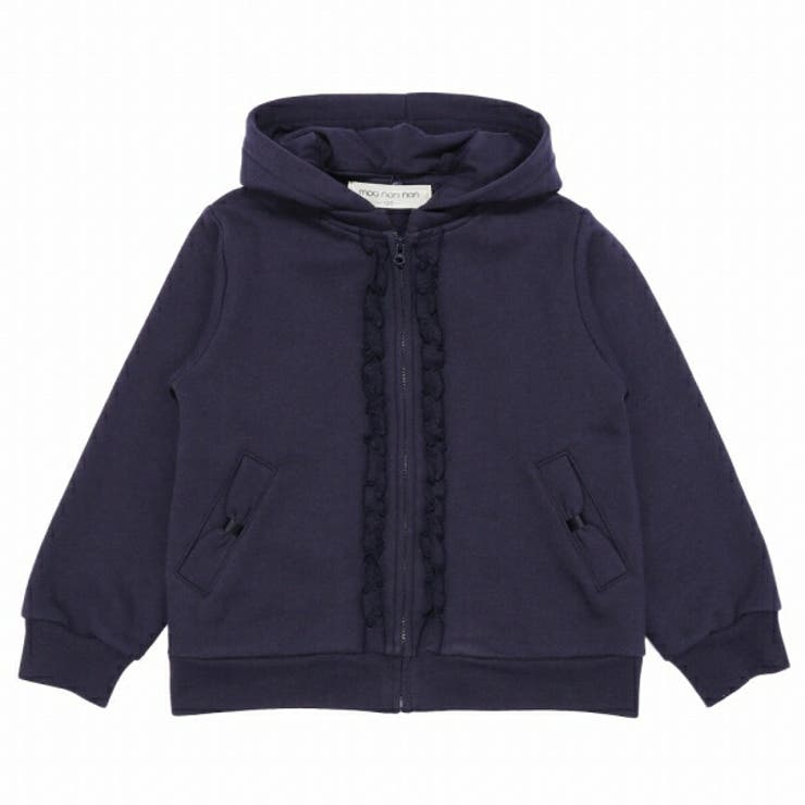 【10％OFFクーポン！2/23(月)1:59まで】moononnon 子供服 女の子 パーカー 秋冬 長袖 普段着 通園 通学 スクール おでかけ 起毛 カジュアル 2WAY フードつき フリル ポケット リボン 90cm 100cm 110cm 12