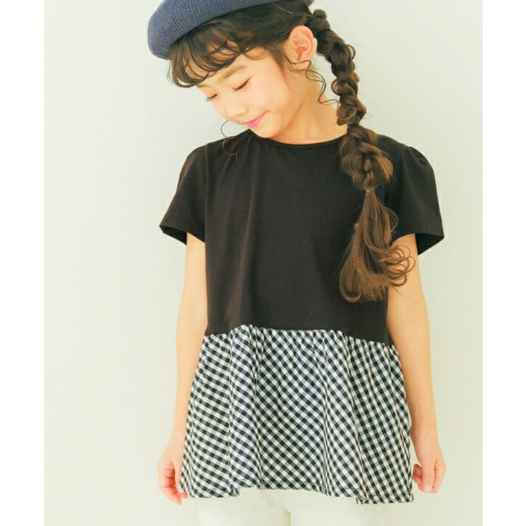 moononnon 子供服 女の子 Tシャツ 夏服 半袖 子ども服 ベビー キッズ 通園着 通学着 お出かけ着 春服 リボン ギンガムチェック ブラック ブルー 90cm 100cm 110cm 120cm 130cm 140cm 150cm 160cm
