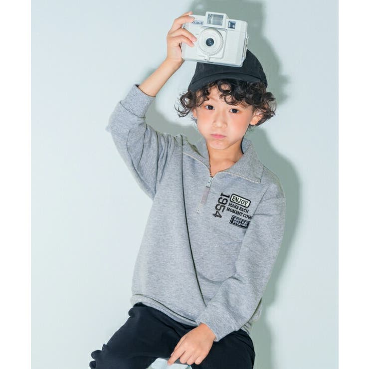 【10％OFFクーポン！12/11(木)1:59まで】moononnon 子供服 男の子 トレーナー 秋冬 長袖 こども服 キッズ 普段着 裏毛 ロゴ 刺繍 アップリケ ファスナー ネイビー 杢グレー 120cm 130cm 140cm 150cm 16