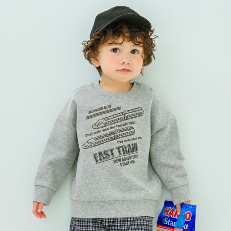 【10％OFFクーポン！12/11(木)1:59まで】moononnon 子供服 男の子 トレーナー 秋冬 長袖 子ども服 こども キッズ ベビー 電車 ロゴ 刺? ワッペン 長そで トップス 裏毛 ネイビー 杢グレー 80cm 90cm 100cm 1