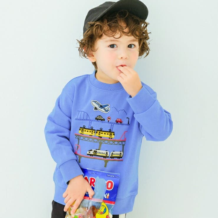 【10％OFFクーポン！12/11(木)1:59まで】moononnon 子供服 男の子 トレーナー 秋冬 長袖 子ども服 こども キッズ ベビー 電車 飛行機 ワッペン 車刺繍 乗り物 裏毛 アイボリー ブルー 80cm 90cm 100cm 110c