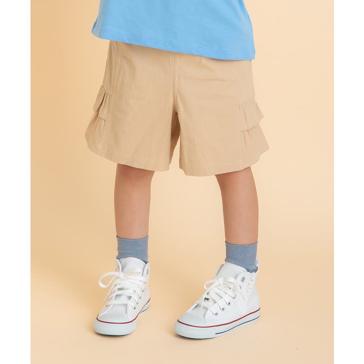 moononnon 子供服 女の子 パンツ 春夏 ショートパンツ 子ども服 こども キッズ ジュニア 綿 コットン フリル 無地 ショーパン キュロットパンツ キュロット ベージュ 110cm 120cm 130cm 140cm 150cm 160cm