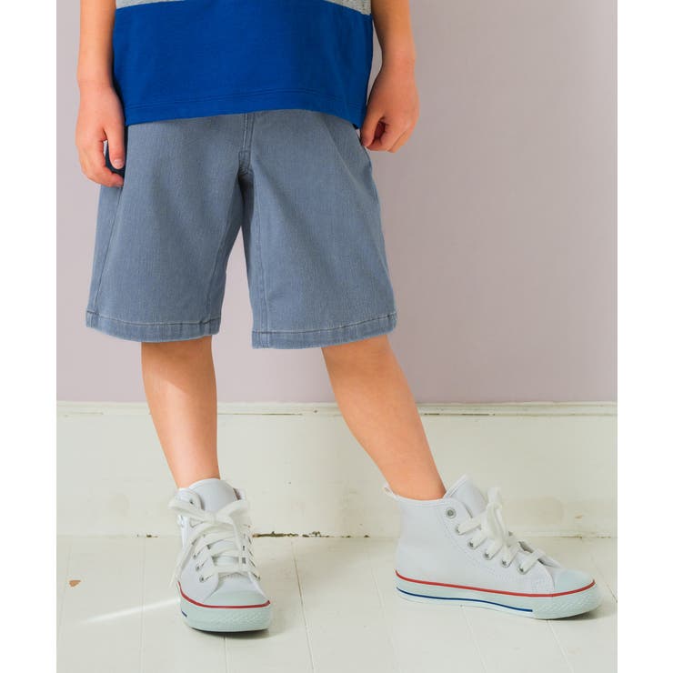 【10％OFFクーポン！2/10(火)1:59まで】moononnon 子供服 男の子 パンツ 春夏 ハーフパンツ 子ども服 こども こども服 キッズ ベビー ジュニア デニムニット インディゴ ウエストゴム ブルー 80cm 90cm 100cm 11