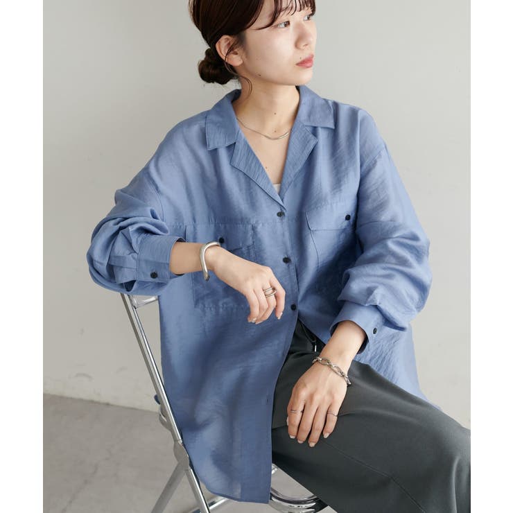 PAL GROUP OUTLET 【Discoat】シアー黒釦開襟シャツ トップスのサムネイル