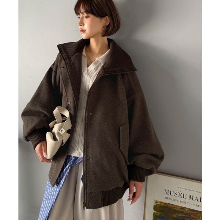 【10％OFFクーポン！12/11(木)1:59まで】Classical Elf 《JaVaジャバコラボ》デイリーに輝く一着！ 襟リブニットメルトン比翼ブルゾン オーバーサイズ アウター(コート・ジャケットなど)