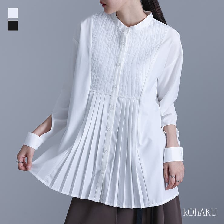 【10％OFFクーポン！11/27(木)1:59まで】osharewalker kOhAKUキルティング切替プリーツシャツ トップス