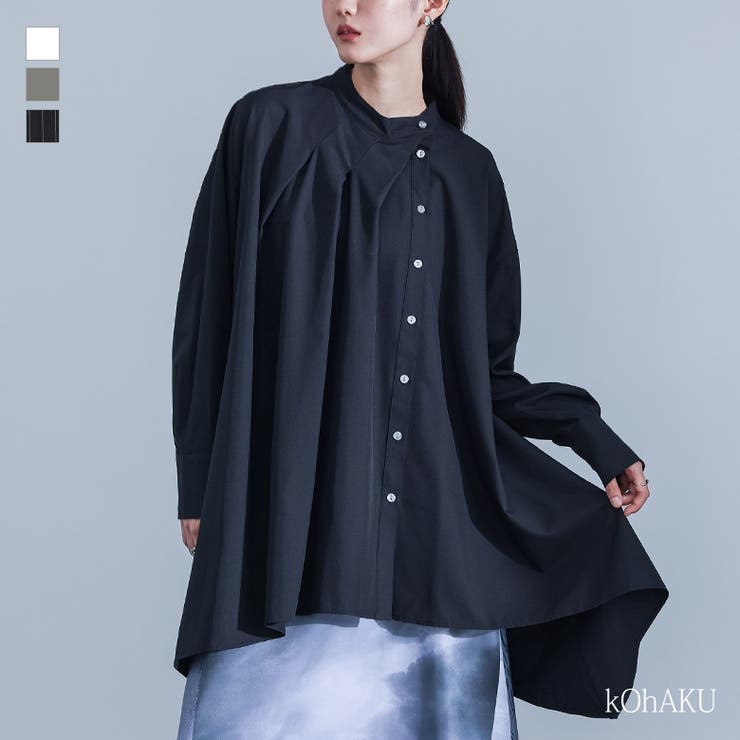 【10％OFFクーポン！本日実施中】osharewalker kOhAKUタックフレアシャツ トップス