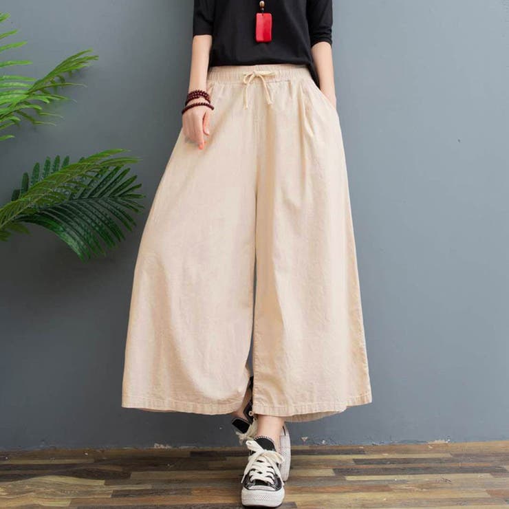 Miniministore リネンワイドパンツ レデイース ガウチョパンツ スカーチョ ウエス...