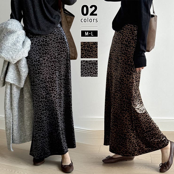 【10％OFFクーポン！11/27(木)1:59まで】COCOMOMO レオパードベロアスカート ベロアスカート ヒョウ柄スカート レオパード スカート レディース ベロア フレアスカート タイト ロング ヒョウ柄 ロングスカート レオパード 柄 ボトム