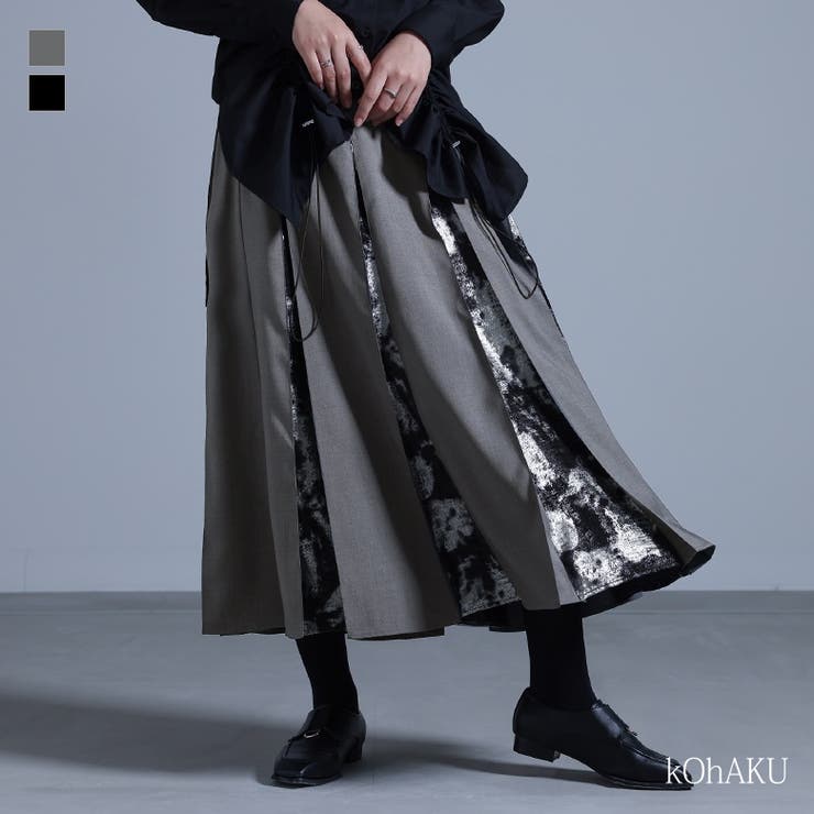 【10％OFFクーポン！11/27(木)1:59まで】osharewalker kOhAKU箔プリント切替フレアスカート スカート