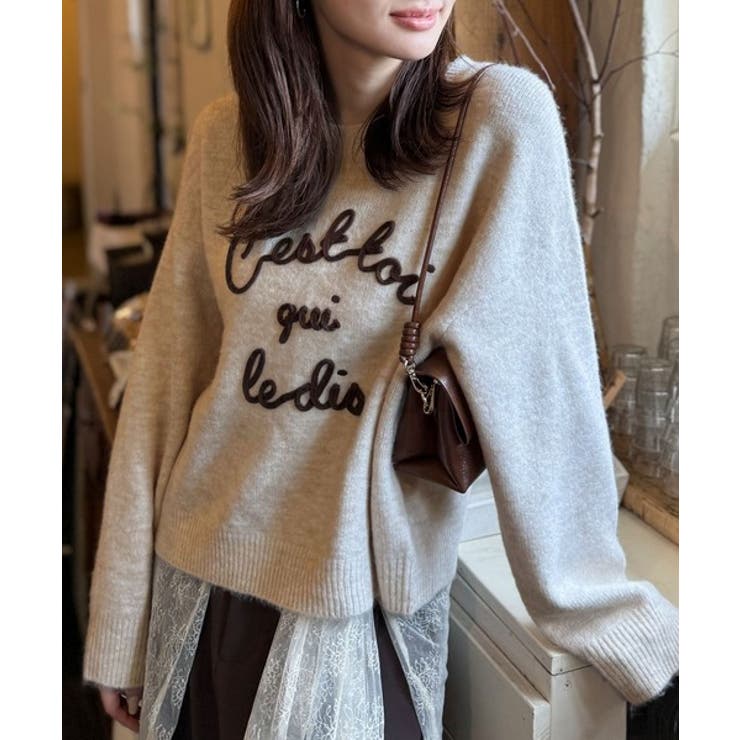 【10％OFFクーポン！12/11(木)1:59まで】Classical Elf 【mily bilet】おしゃれ女子の今シーズンイチ押し♪カラーコード刺繍ミックスニットプルオーバー トップス