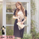【5%OFFクーポン 9/11 1:59まで】Tika ドットシースルーウエストマークリボンミディアムドレス ガーリードレス 袖あり 半袖 スリット タイト 膝丈ドレス キャバドレス キャバ ドレス ハイウエスト S-XXLサイズ 大きいサイズ ブラック