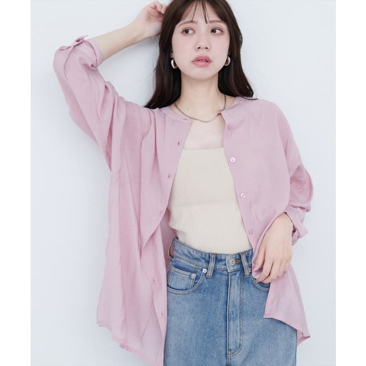 NICE CLAUP / OLIVE des OLIVE　OUTLET 【natural couture】【WEB限定】バンドカラーサイドスリットシアーシャツ トップス