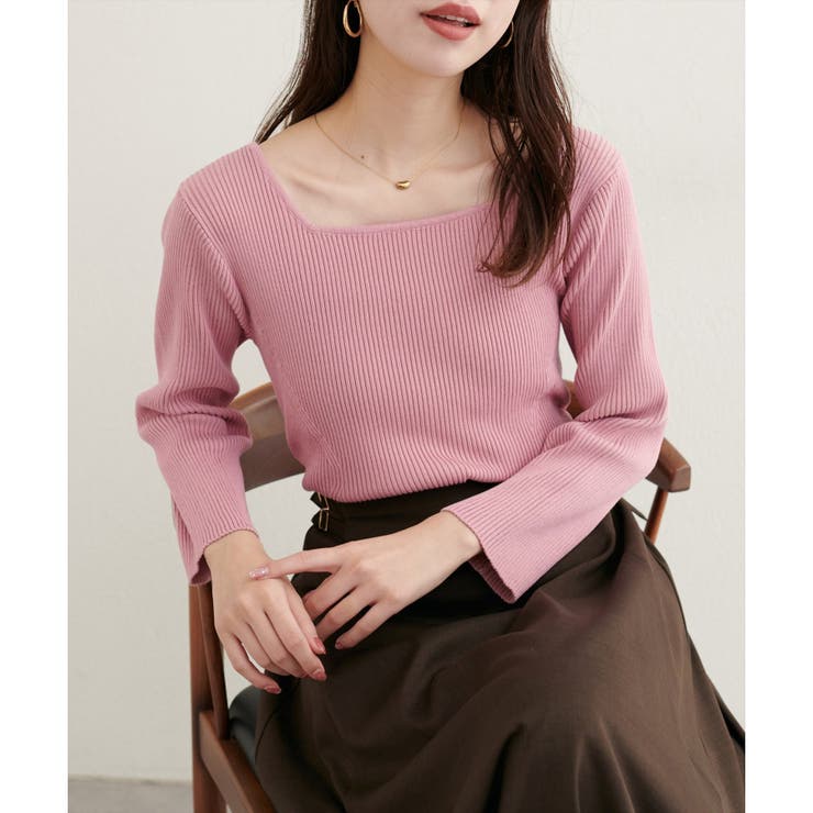 NICE CLAUP / OLIVE des OLIVE　OUTLET 【natural couture】前後2WAY7分袖リブニット トップス