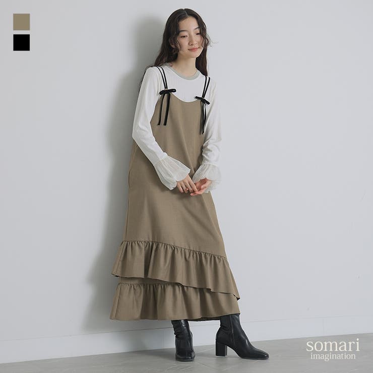 【10％OFFクーポン！11/27(木)1:59まで】osharewalker somari imaginationベロアリボンキャミジャンスカ ワンピース・ドレス