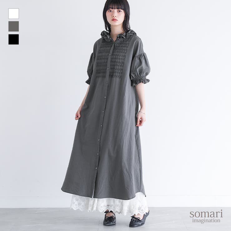 【10％OFFクーポン！11/27(木)1:59まで】osharewalker somari imaginationフリルフードピンタックシャツワンピース ワンピース・ドレス