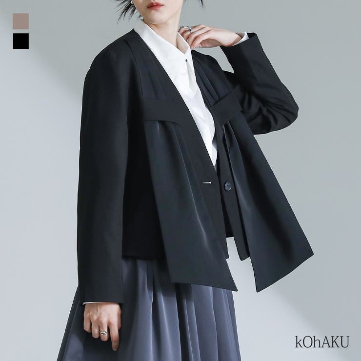 【10％OFFクーポン！2/10(火)1:59まで】osharewalker kOhAKU異素材ドッキングノーカラージャケット アウター(コート・ジャケットなど)