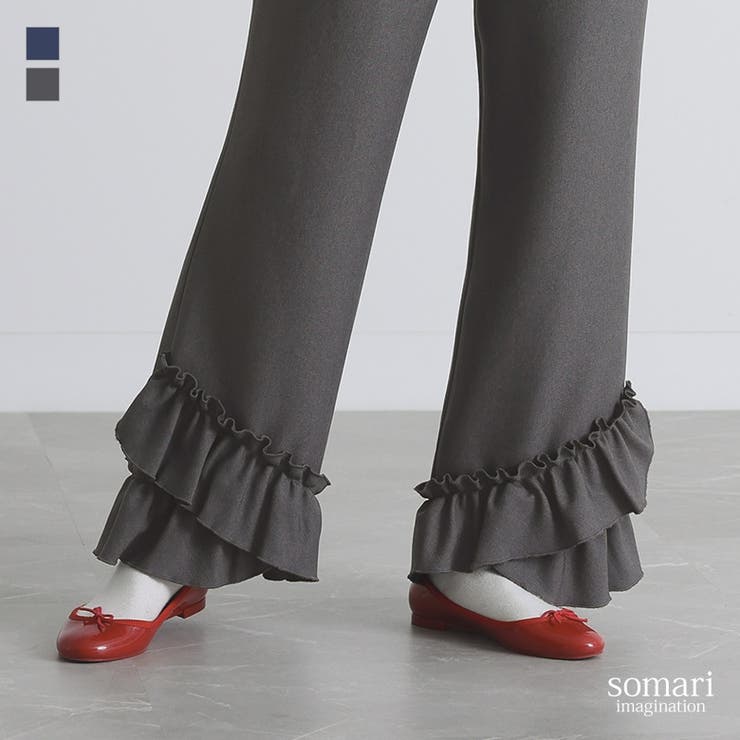 【10％OFFクーポン！11/27(木)1:59まで】osharewalker somari imagination裾フリルフレアパンツ パンツ・ズボン