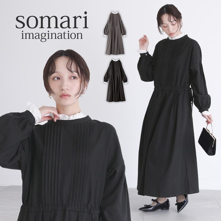 【10％OFFクーポン！11/27(木)1:59まで】osharewalker somari imaginationピンタックリネン混ワンピース ワンピース・ドレス