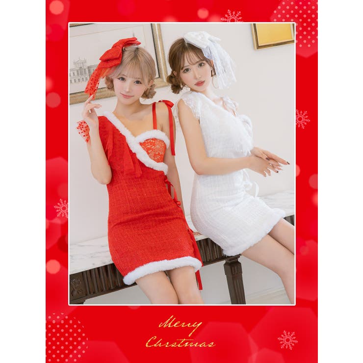 Tika ツイードサイドヌーディーレースサンタドレス2点セット サンタコスプレ ドレ...