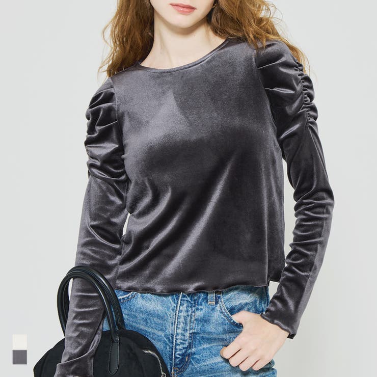 coca 上品な光沢感で魅せる、ベロアシャーリングトップス トップスのサムネイル