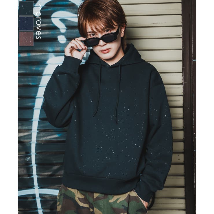 【10％OFFクーポン！11/27(木)1:59まで】improves パーカー メンズ ラメ 起毛 大きめ カジュアル スケーター ストリート Y2K 90s 古着MIX 韓国ファッション トップス