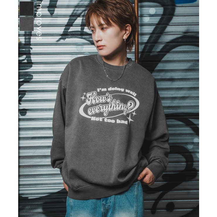 【10％OFFクーポン！2/10(火)1:59まで】improves トレーナー メンズ CVC 半起毛 スウェット クルーネック 長袖 プリント ストリート スケーター 古着MIX 韓国ファッション ブラック トップス