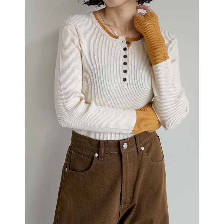 【エントリーでP10倍！9日(金)1:59まで】Re:EDIT 配色レイヤードライクヘンリーネックニットトップス トップス shoplistselect-10402174 SHOPLIST サンプル画像3