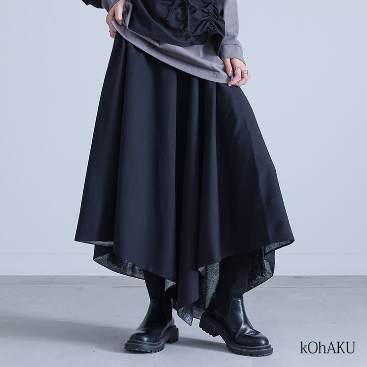 【10％OFFクーポン！11/27(木)1:59まで】osharewalker kOhAKU箔切替アシメフレアスカート スカート