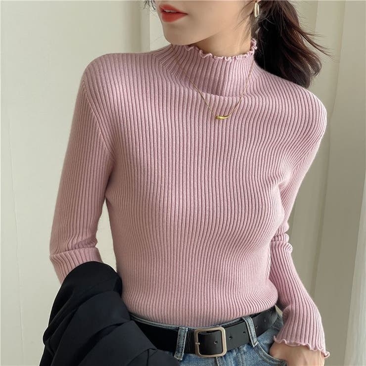 【10％OFFクーポン！7/11(土)1:59まで】Beststore フリル ハイネックニット トップ...
