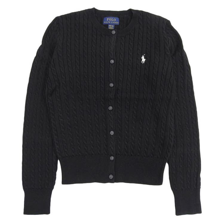 Riverall POLO RALPHAUREN ポロラルフローレン ケーブルニットカーディガン レディース ガールズ コットン ブラック CORE REPLEN 313543047005 POLO R