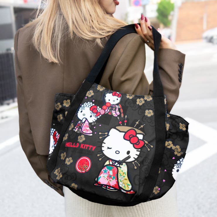 Riverall SANRIO サンリオ Hello Kitty キティ 和柄 キャラクター プリント バルーン トート バッグ A4可 バッグ・鞄 3