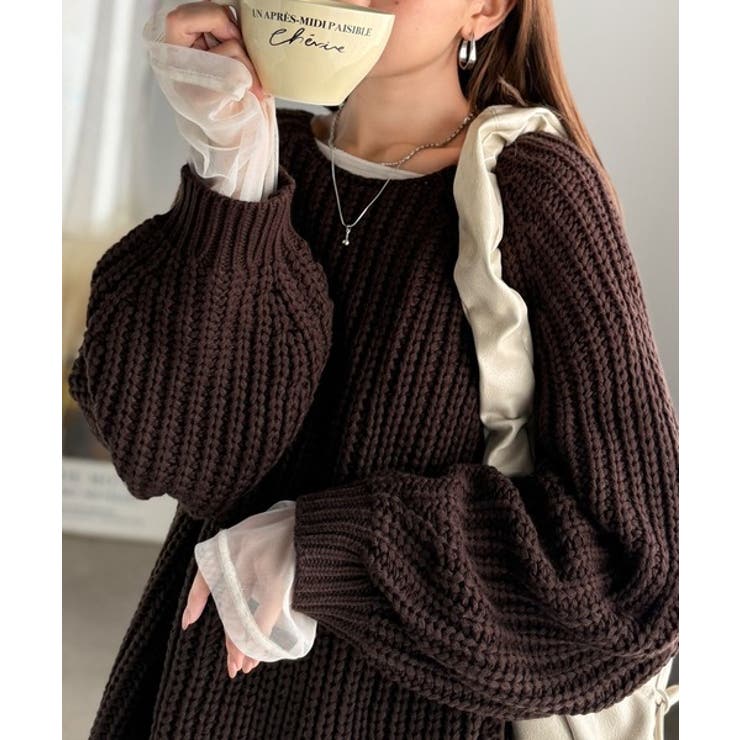 【10％OFFクーポン！12/11(木)1:59まで】Classical Elf 後ろ姿まで抜け感UP♪ケーブル編みバックデザイン×ルース片畦ビッグラグランニット トップス