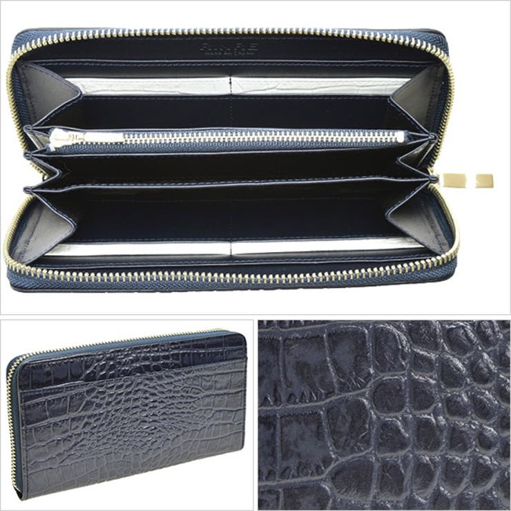 Riverall RINRE リンレ 財布 クロコ型押しレザー 革 極薄 長財布 ラウンドファスナー 国産 財布
