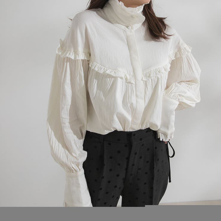 Rakuten - 【10％OFFクーポン！6/26(金)1:59まで】夢展望 2wayフリルネックボリュームブラウス 韓国 夢展望 トップス