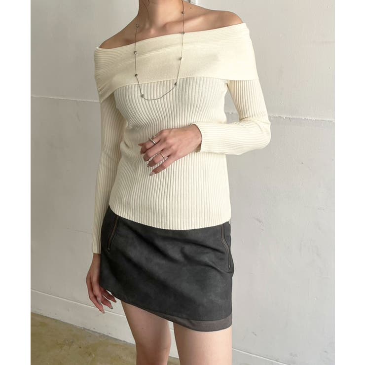 【10％OFFクーポン！11/27(木)1:59まで】Jewelobe ワイドオフショルタイトニットトップス トップス