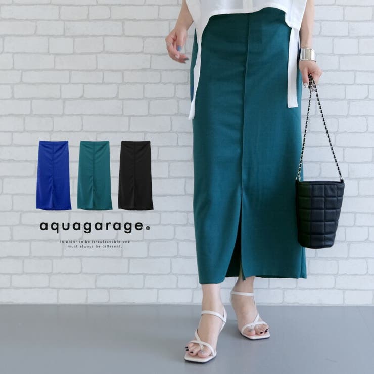 【5％OFFクーポン！10/9(木) 1:59まで！】aquagarage 前スリットで足さばきも◎スタイルアップ効果抜群の前スリットタイトスカート スカートのサムネイル