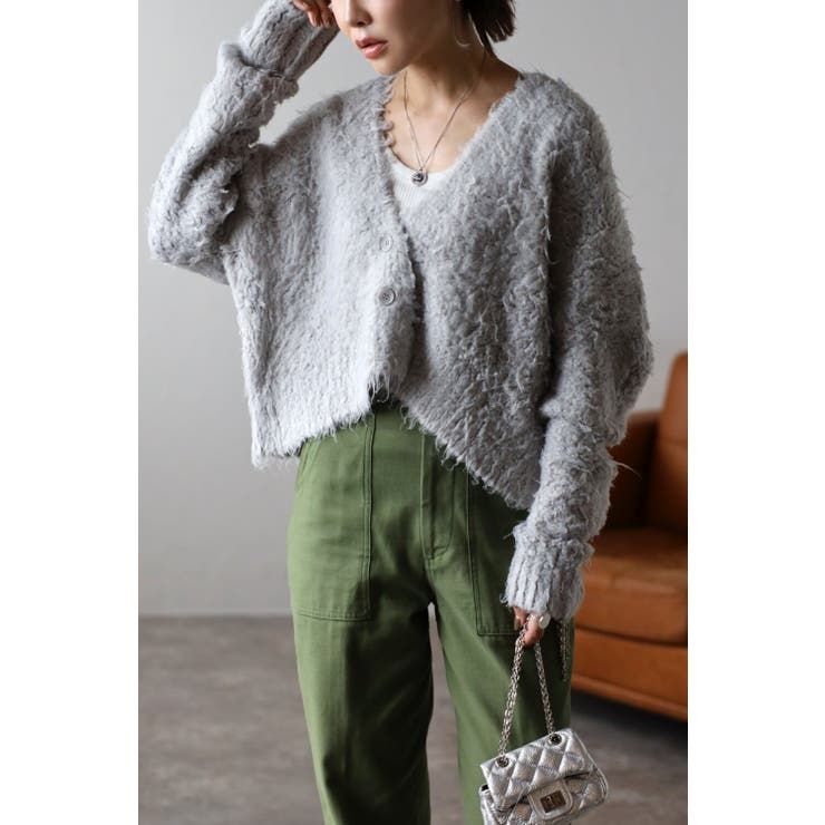 BONJOUR SAGAN 起毛ディープVクロップドニットカーディガン 88-002954 トップス