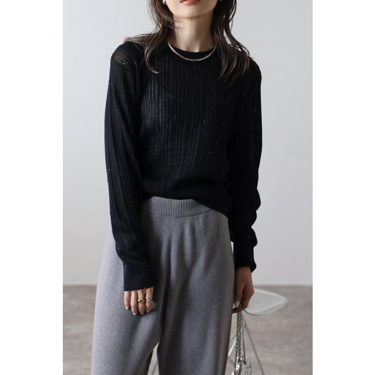 【10％OFFクーポン！11/27(木)1:59まで】BONJOUR SAGAN ランダムリブクルーネックニットプルオーバー 77-003486 トップス