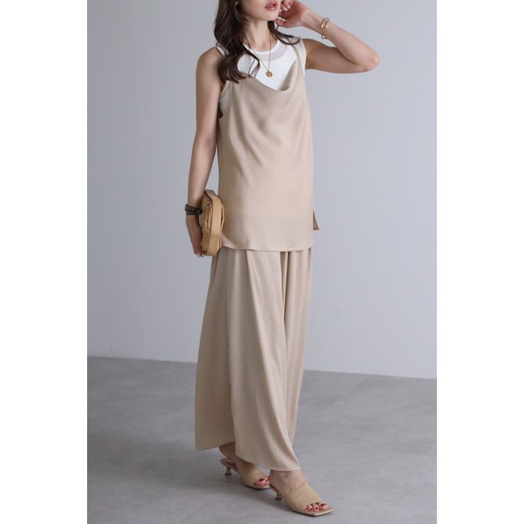 【10％OFFクーポン！1/16(金)1:59まで】BONJOUR SAGAN ドレープサテンキャミソール×ロングスカートセットアップ 11-004787 ワンピース・ドレス