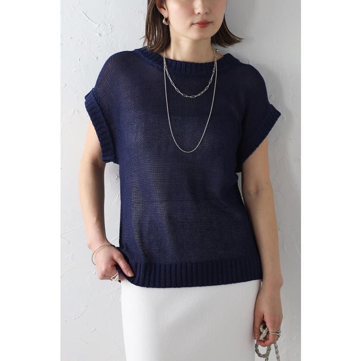 BONJOUR SAGAN フレンチスリーブメッシュニットプルオーバー 77-003621 トップス