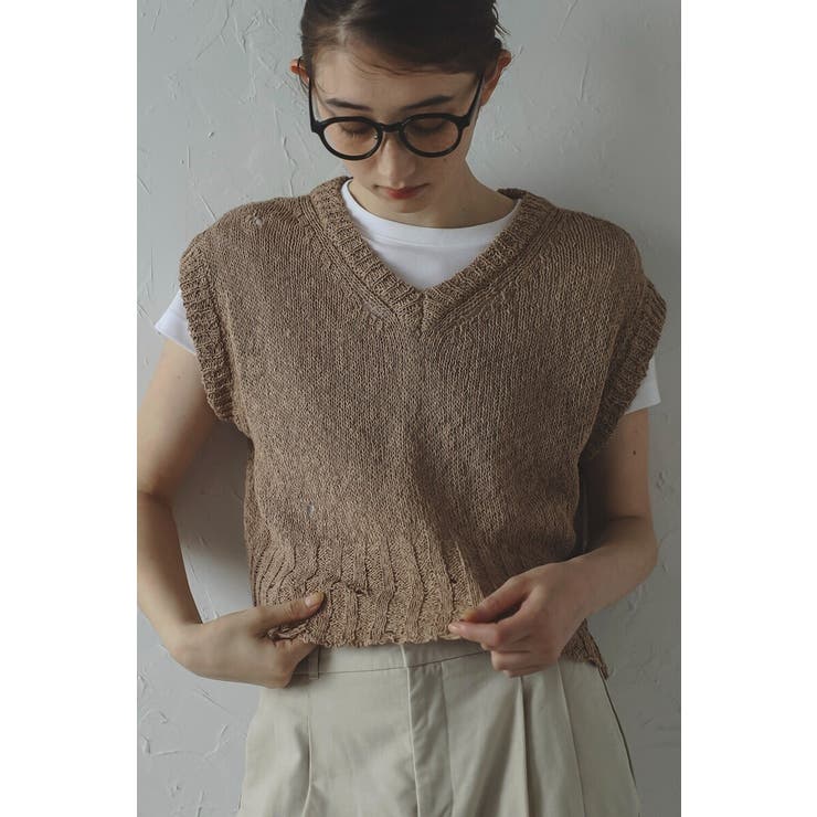 【10％OFFクーポン！2/10(火)1:59まで】BONJOUR SAGAN damaged knit vest / ダメージ加工ニットベスト 77-003975 トップス