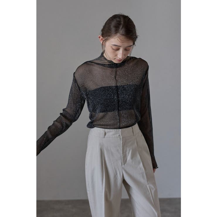 【10％OFFクーポン！2/10(火)1:59まで】BONJOUR SAGAN sheer glitter pullover / センターラインラメパワーネットプルオーバー 77-004037 トップス