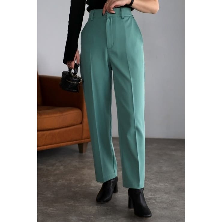 BONJOUR SAGAN パンツ スラックス センタープレス ハイウエスト レディース ボトムス 春 夏 秋 きれいめ 上品 大きいサイズ ゆったり 軽い S/M/L フリー 白 黒 オフホワイト ブラック ダークカーキ ブルー BONJOUR SAG