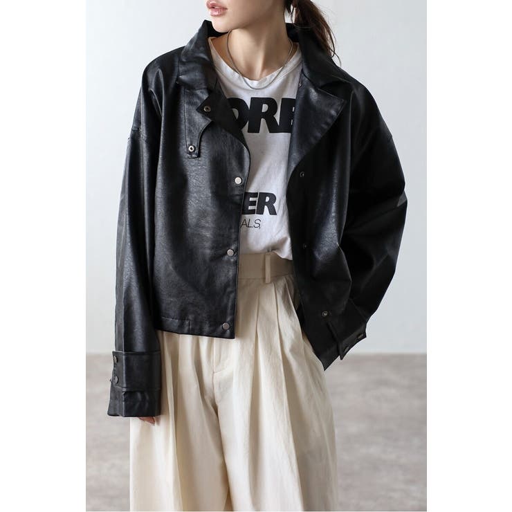 【20％OFFクーポン！2/20(金)限定】BONJOUR SAGAN フェイクレザーショート丈ブルゾン 88-004157 アウター(コート・ジャケットなど)