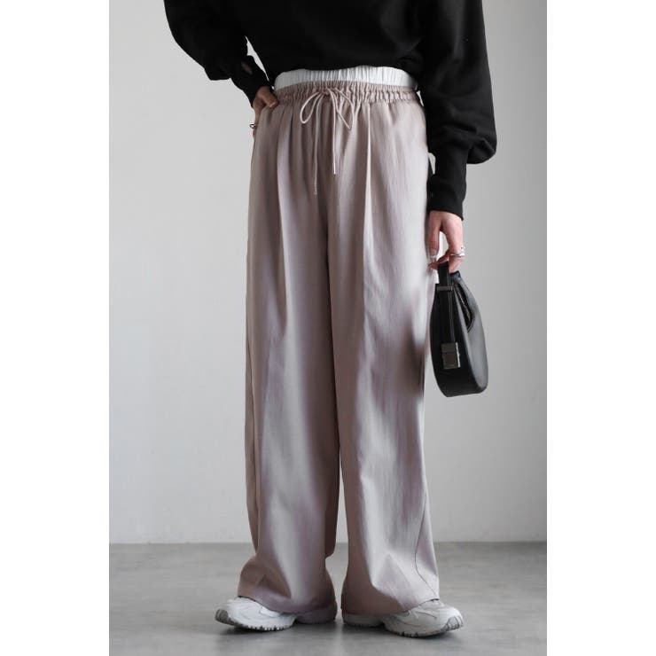 【10％OFFクーポン！2/10(火)1:59まで】BONJOUR SAGAN ウエストレイヤードストレートパンツ 77-004619 パンツ・ズボン