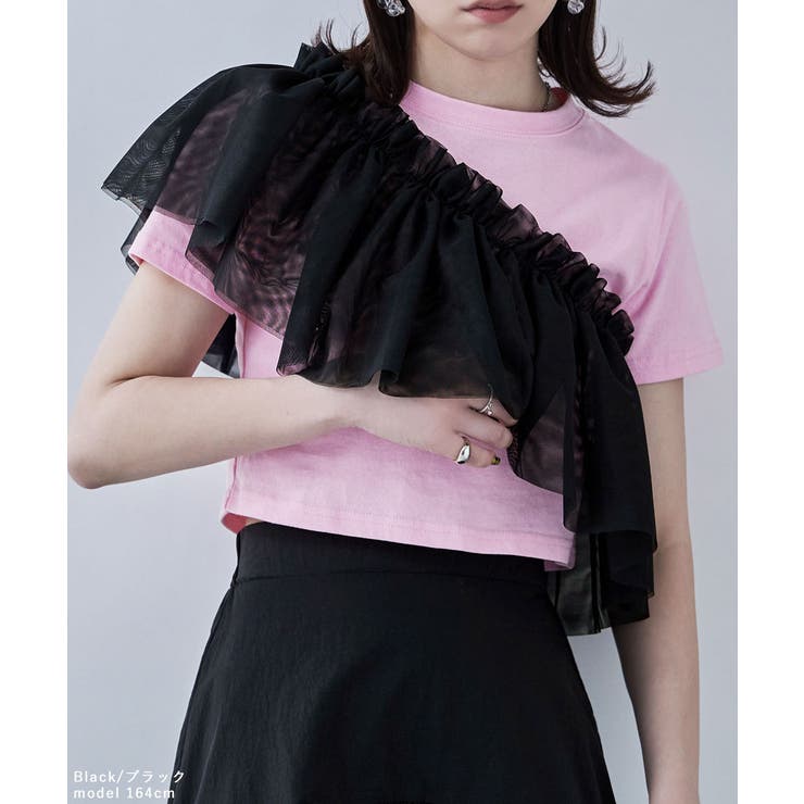 Fashion Letter etoll. エトル マルチウェイチュールフリルカラー チュール フリル ラッフル たすき掛け 襷掛け ビスチェ 付け衿 襟 付け襟 つけえり レイヤード トップス 重ね着風 つけ襟 フェイクカラー 丸首 トップス shoplistselect-10410347 SHOPLIST サンプル画像2