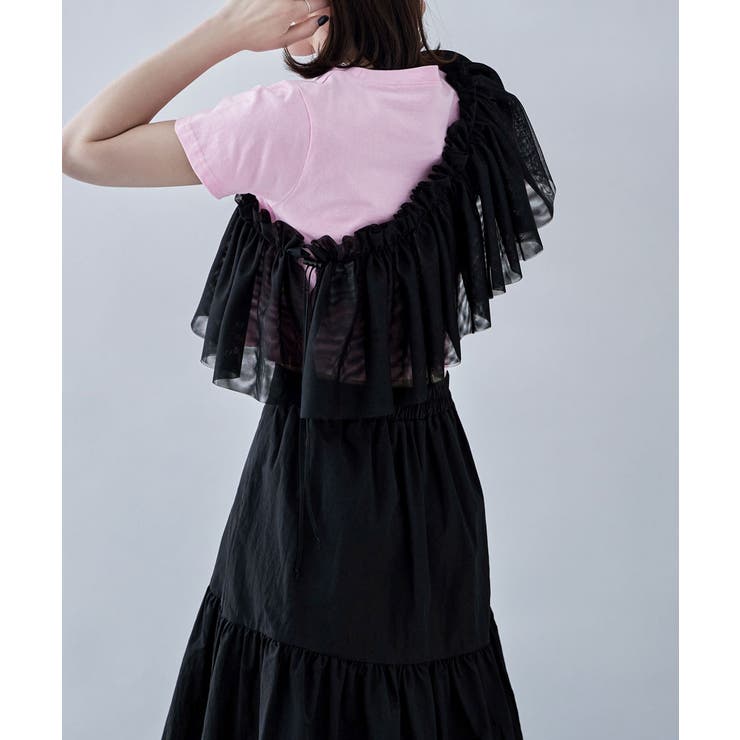 Fashion Letter etoll. エトル マルチウェイチュールフリルカラー チュール フリル ラッフル たすき掛け 襷掛け ビスチェ 付け衿 襟 付け襟 つけえり レイヤード トップス 重ね着風 つけ襟 フェイクカラー 丸首 トップス shoplistselect-10410347 SHOPLIST サンプル画像3